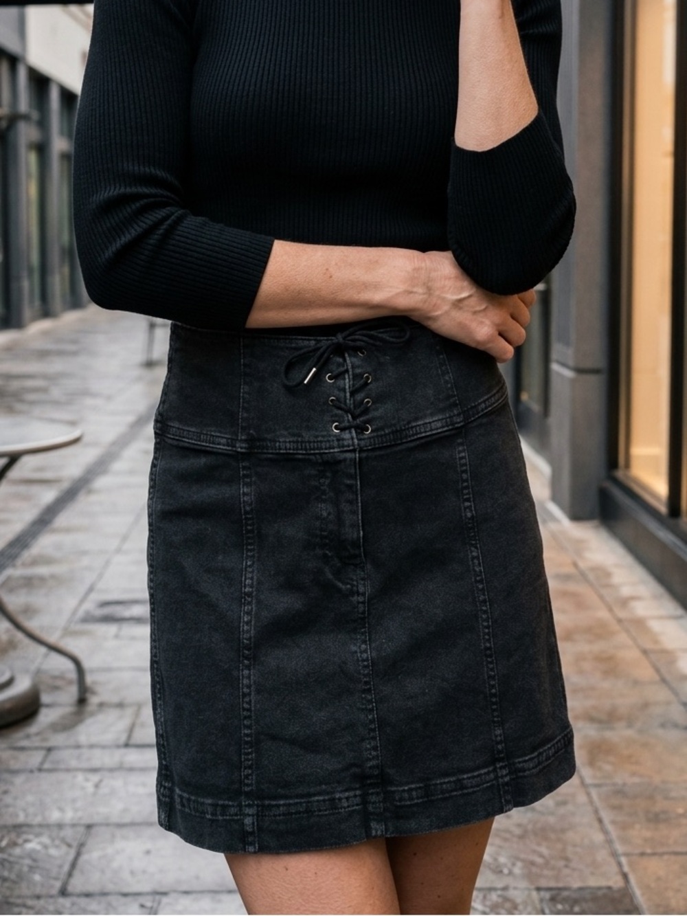 Free People Black Lace-Up Mini Skirt